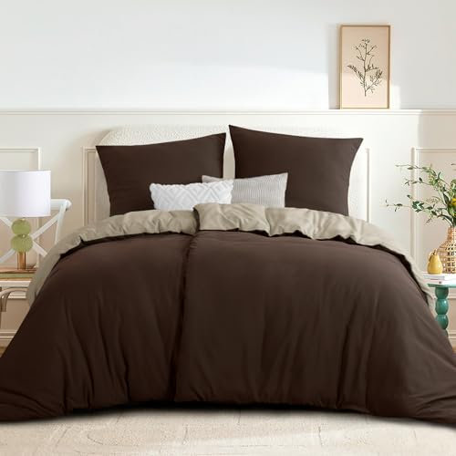 RUIKASI Bettwäsche 135x200 Braun Khaki 4teilig - Wendebettwäsche Bettbezug 135 x 200 mit Reißverschluss, Oeko-TEX Mikrofaser Bettwäsche Sets, Weich und Bügelfrei