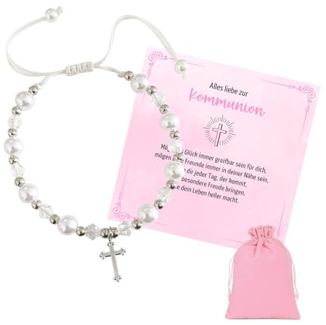 Ozagkad Schutzengel Armband für Mädchen, Kommunion Geschenke, Perlen Armbänder mit Schutzengel Anhänger, Geschenk zur Kommunion für Mädchen (Weiß, Eine Grösse)