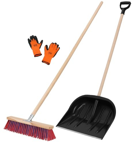 KOTARBAU® Set pala da neve con manico in legno 137 cm scopa da strada 43 cm + guanti pala da neve Snow Shovel spazzaneve scopa da giardino con manico esterno pala da neve auto manico in legno per la