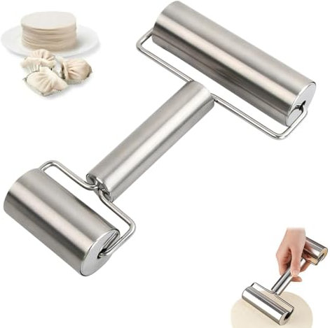 Rodillo Cocina,Mini Rodillo de Acero Inoxidable con 2 Rodillos,Rodillo de Metal Pequeño para Pizza,Fondant,Pasteles,Galletas,Pasta