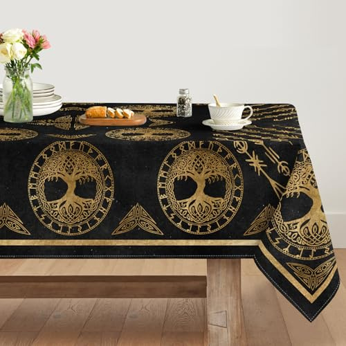Artoid Mode Gold Vichingo Futhark Runen Odin - Tovaglia con albero della vita, 140 x 220 cm, protezione stagionale, antimacchia, biancheria da tavolo, decorazione per feste