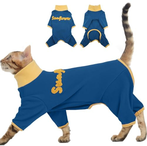 Small Cat Pajamas All Legs - Blue-S, Breathable Long Sleeve Onesie to Prevent Hair Loss & Protect Joints,Soft Breathable Kitten Clothes for Cuddling,Vet Visits, Allergy Relief