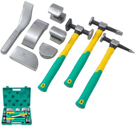TOPWAY Kit 9 pièces pour débosselage carrosserie – marteau fibre + dolly, outils pro pour redressage et peinture de voiture