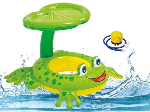 NMM Bouée Bébé, Bouee Bebe avec Pare Soleil, Bouee Piscine Bebe (avec Pompe à Pied), Flotteur de Natation Gonflable pour Bébé avec Support Inférieur pour 3 à 36 Mois
