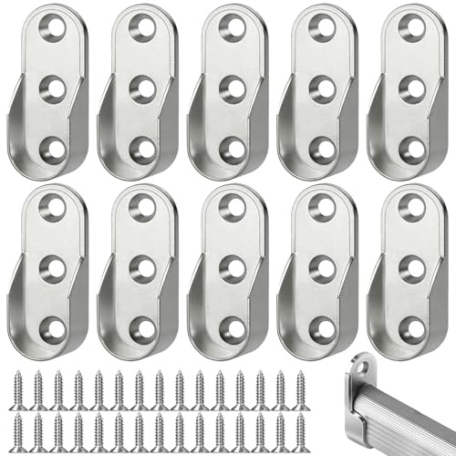 10 pièces Support Tringle Penderie, Supports de Tringle à Vêtements en Métal pour Barre Ovale, pour Fixation Murale, Caisson ou Dressing Barres Penderie Résistantes Accessoires