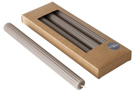 Boltze 2040794 Classic Lot de 4 bougies à tige en cire, surface striée, design classique, gris/marron, 25 cm, décoration grise