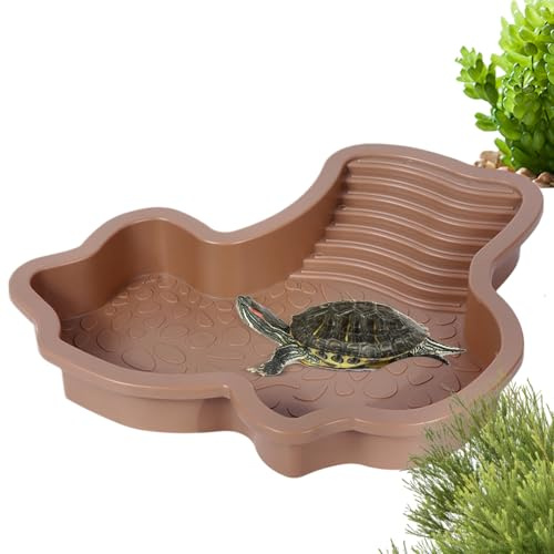 WJnflQN Sköldpaddsbassäng – reptilfoder & vattenskål, foderskål – blötskål med solterrass, amfibier matskål och akvariedekoration för habitatdesign