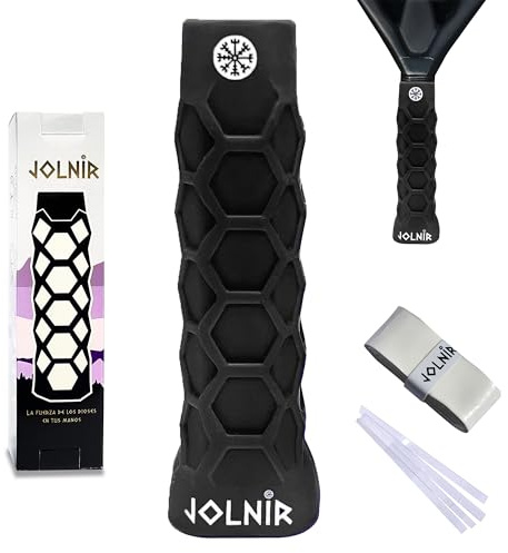 Jolnir Grip Padel Premium Noir - Set Complet avec un Grip/Poignée de Padel et un Overgrip - Overgrips Padel Antidérapants et Confortables