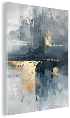 MuchoWow© Glasbilder 60x80 cm Deko Schlafzimmer Aesthetic Wohnzimmer Glas Gemälde Foto Geschenk Living Room Decoration Abstrakt - Farbe - Kunst - Gold