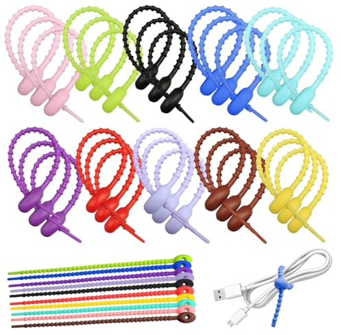 30 Pezzi Colore Fascette in Silicone, 215 mm Fascette Riutilizzabili, Twist Tie, Bag Clip, Cable Straps per Cavi Di Ricarica, Oggetti Vari, Design Autobloccante E Facile Da Usare Per Casa