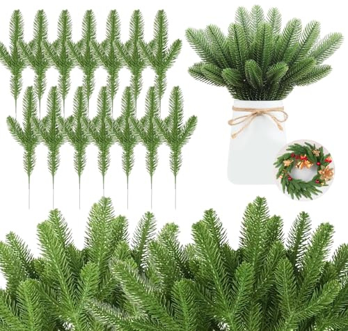 Eymobad 40 rami di abete artificiali per Natale, rami di pino finti, rami di pino in plastica, rami di abete finti verdi per ghirlanda fai da te, corona dell'Avvento, decorazione del giardino di casa
