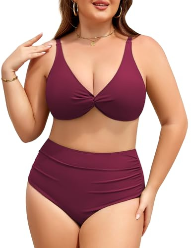Svanco Bikini dam set stora storlekar hög midja bikinis magen väg push up tvådelat badkläder med kupa, fuchsia, 4XL plus size
