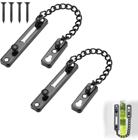 LEOINAER 2 Pièces de Chaînes de Sécurité en Acier Inoxydable Noir pour Porte, Verrou de Sécurité, Accessoire de Sécurité, Installation Facile, Résistant, Durable, Protection de Maison et Bureau
