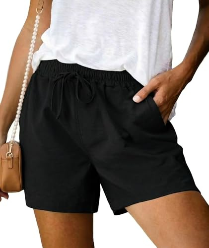 Terecey Pantalón Corto Mujer Verano Shorts Casual con Cordones y Bolsillos | Tejido Ligero, Cintura Alta, Bolsillos Laterales, Corte Holgado para Ocio Viajes Playa