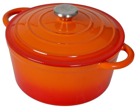 TOQUE Enameled Cast Iron Dutch Oven with Lid – Oven Proof Casserole Pot for Bread, Soup, Roasting & Braising – Multi-Stove & Oven Safe, Easy Clean, 24cm Orange