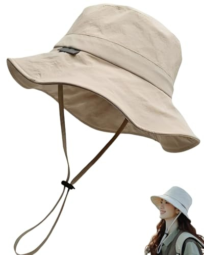 UEAVOID Cappello da Sole Donna Estivo Beige – Protezione UV 50+, Tesa Larga, Pieghevole. Traspirante, Ideale per Spiaggia, Viaggio, Giardino & Trekking.