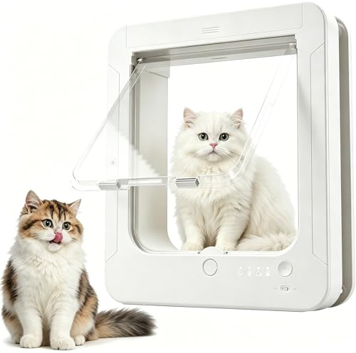 Microchip Cat Flap (Outer Size 11.5 X 10), Activated Pet Door with Wind-Stopper System, Easy DIY Setup, 4 Way Locking Large Cat Flap Doors for Cat Breeds/Small Dogs white