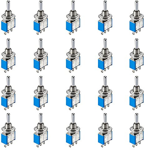 PerfectHD Mini Kippschalter - Minischalter - 3 Kontakte - WippSchalter - 6A 125V - 3A 250V - blau - 20er-Set - 8 Varianten