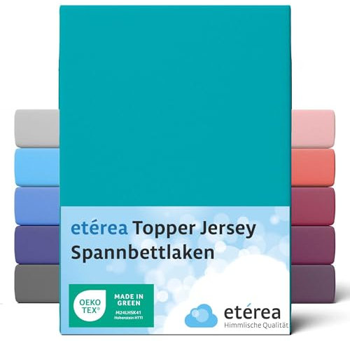 etérea Jersey Topper Spannbettlaken 90x200-100x200 cm Ocean für 5-10 cm Steghöhe 100% Baumwolle - Oekotex Spannbetttuch Matratzen Bett Bezug - Bettlaken 90x200cm - 100x200cm Türkis