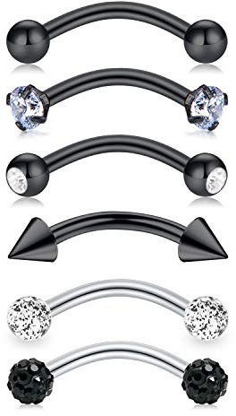 LAURITAMI Rook Augenbrauenpiercing, silberfarben, Chirurgenstahl, 1,2 mm, 8 mm, gebogener Stab, Edelstahl