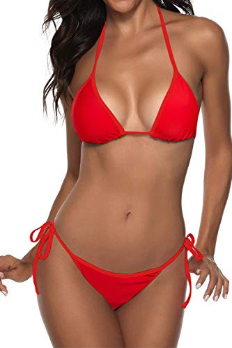 Maillot de Bain Deux pièces Sexy pour Femme, Bikini Triangle, Rouge, Taille S