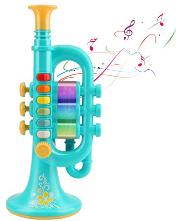 CestMall Trompette Portable avec Musique - Instrument de Musique Allumé en Plastique, Jouet pour Enfants (Blue)