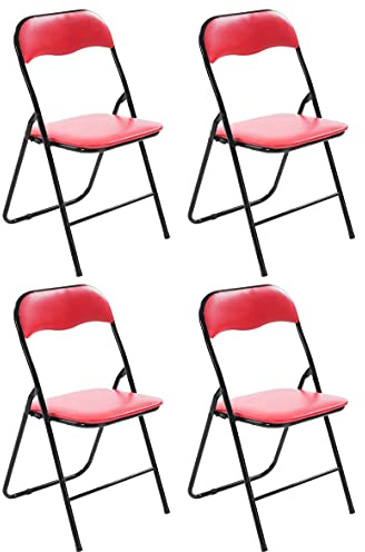 CLP 4 x Chaise De Cuisine Pliable Felix I Chaise Visiteur Pliable avec Pieds en Métal I Chaise Salle De Conférrence Confortable Et Pratique, Couleur:Rouge/Noir