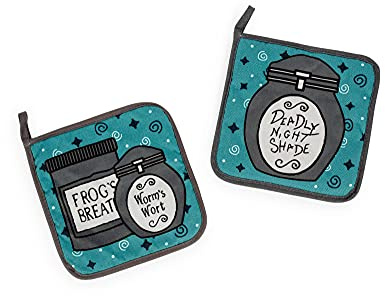 The Nightmare Before Christmas Jack and Sally Cotton Pot Holders, Set of 2 | Heat Resistant Gloves, Hot Pads for Cooking and Baking | Disney Kitchen Accessories and Household Items, Housewarming Gift