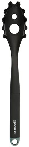 Progress BW09569GEU7 Shimmer Spaghetti Spoon, Multifunctional Non-Stick Safe Kitchen Utensil, Nylon, Ideal for Serving & Pasta, Two Hole Portion Guides, Hanging Hook, Soft-Touch Handle with Green Cuff