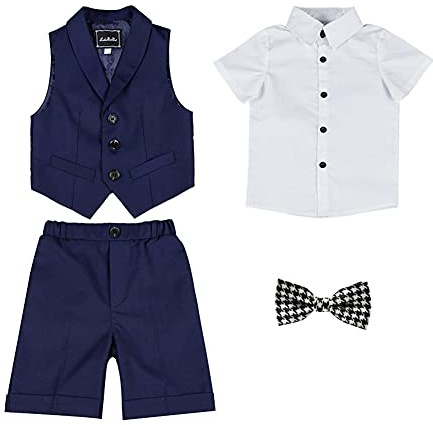 Kort bröllopsdräkt för barn, ceremoni kläduppsättning, sommar dopdräkter, elegant rutig kostym festkläder gentleman kostym 2–12 år för barn smoking, Marinblå, 9-10 år