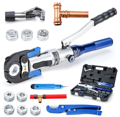 Hydraulic Copper Pipe Tube Fittings Crimping Tools with 1/2,3/4 and 1 Dies for Press Copper Pipe Fitting and 3/8,1/2,5/8,3/4,1 Dies for ASTM F1807 Pex Pipe Copper Ring