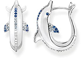 Thomas Sabo Damen Creolen Delfin in der Farbe Silber aus 925 geschwärztem Sterlingsilber mit blauen Zirkonia, Größe: 20x2 mm, CR688-644-1