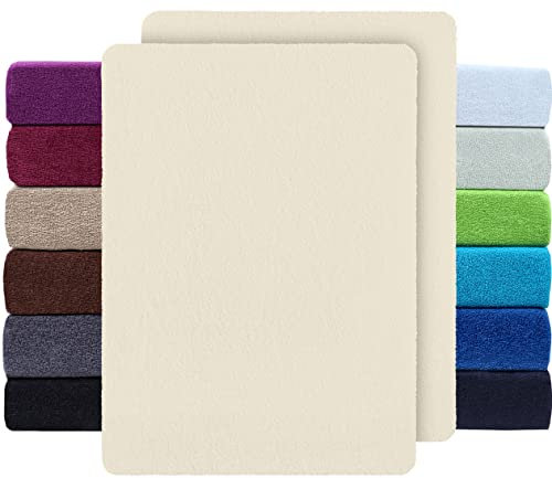 NatureMark 2er Pack FROTTEE Spannbettlaken, Spannbetttuch für kuschelig weiche Nächte, in viele Größen und Farben erhältlich | 140x200 cm - 160x200 cm - Naturweiß/Creme