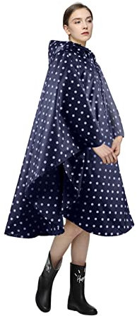 LAMA Mode Regenmantel Unisex Regenponcho Atmungsaktiv Regencape Leicht Regenjacke Regenschutzbekleidung Raincoat als Picknickdecke Sonnensegel für Fahrrad Motorrad Wandern Camping Reisen Blauer Punkte