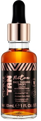 Skinny Tan Face Tan Notox Moisturising Face Tanning Drops - Gradual Fake Tan Face Serum with Vegan Collagen, Cruelty-Free, Paraben Free & Vegan Skincare - Dark Self Tan, 30ml