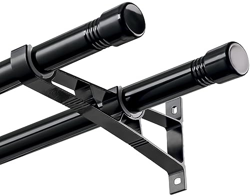 Harrms Bastoni per Tende Doppi, Bastone per Tende Nero 76-186cm, Aste per Tende in Metallo Estensibili, Bastone per Tende Oscurante Blackout per Tende con Occhielli