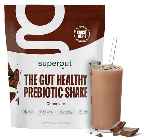 Supergut Prebiotic Shakes | Meal Replacement | Boost GLP-1 | High Protein and Fiber | No Added Sugar | Keto Food, Meal, Snack (Chocolate, 14 Servings)