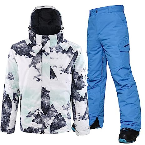ALSOGO Skiddräkt för män, vinter, vattentät, vindtät, skidåkning, utomhus, snöjackor och byxor, snowboardjackor, SF-Blue, XL