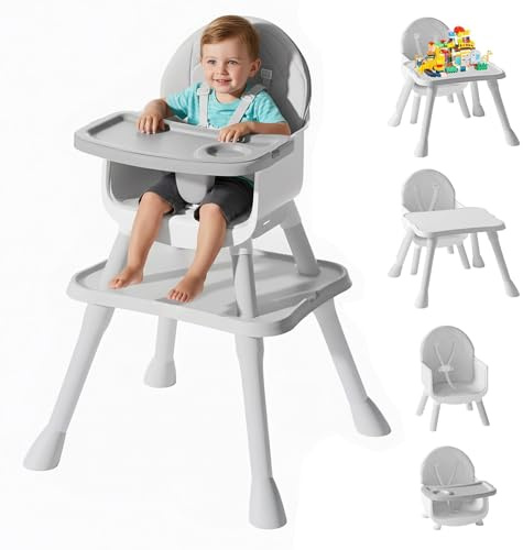 UNISWAN 6 in 1 Baby High Chair, Convertible Highchair for Babies and Toddlers (Grey)