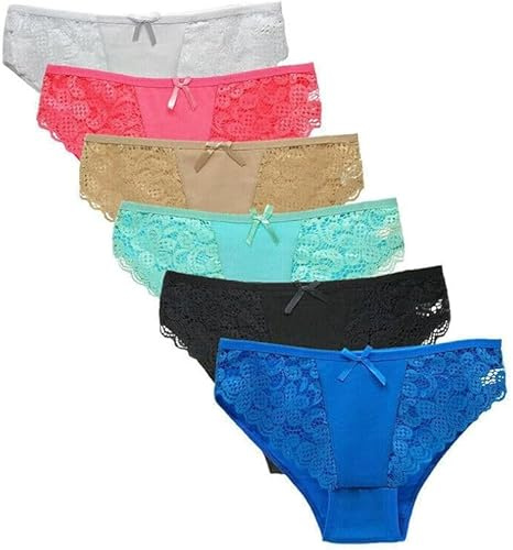 aotuo0608 Womens Underwear Multipack,6 Pack Womens Sexy Knickers Underwear Ladies Lace Panties Seamless Briefs Pants (UK, Numeric, 10, 12, Regular, Regular) Multicolor