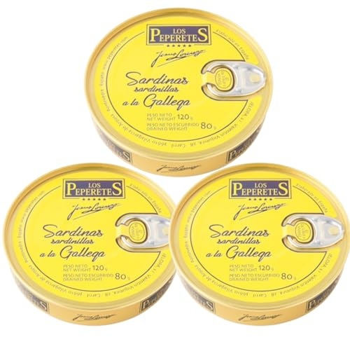 Los Peperetes - Sardinillas a la Gallega - Mejor Conserva de Marisco del Mundo - Recomendadas por David Beckham - Pack 3 Latas 120g