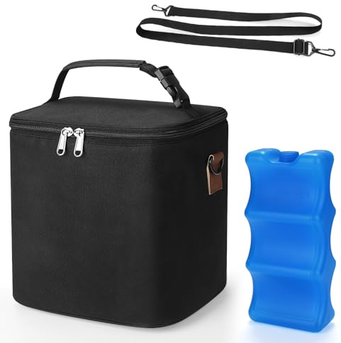 Accmor Breastmilk Cooler Bag with Ice Pack, Baby Bottle Cooler Bags, Insulated Bottle Cooler Tote Bags On The Go, Fits 6 Large 9oz Bottles, for Nursing Mom Daycare Travel, Black