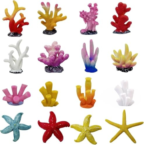 khanoqq 16 Pcs Aquarium Coral Plant Decor,Vivid Multicolor Resin Artificial Coral Reef Sea Star Decor for Fish Tank Aquarium Landscape Table Home Decor Garden Pond Micro Landscape Scenery
