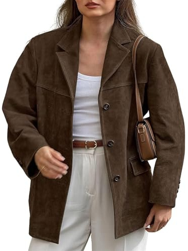 Kvinna Chic Brun Lapel Mockajacka Estetisk Y2k Ficka Långärmad Konstläderjacka Kappa Ytterkläder Streetwear(Small)