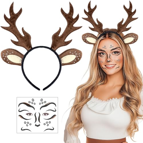 iZoeL Cerchietto Bambina Cerchietto con Corna di Cervo Cerchietto Carnevale Donna Cerchietto di Renna - Fascia Cervo Tatuaggio Faccia di Cervo, per Cerchietto Carnevale Halloween Natale Festa Ragazza