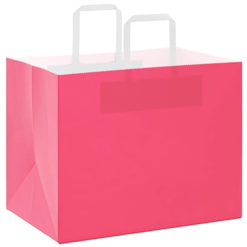 vidaXL Pappersbärväskor 50 st, papperspåsar med handtag, kraftpapperspåsar, presentpåsar för shopping bröllop förpackningar fester födelsedag jul, rosa 32 x 22 x 24 cm