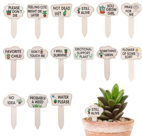 15 PCS Wooden Plant Labels for Outdoor Plants, Funny Plant Markers for Outdoor Plants, Cute Planting Tags Garden Label for Indoor Plants Potted Planting