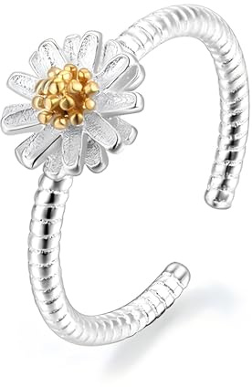 BORUO Women Sterling Silver Hug Rings，Silver Fidget Ring For Women Adjustable Flower Ring，Gifts For Daughter