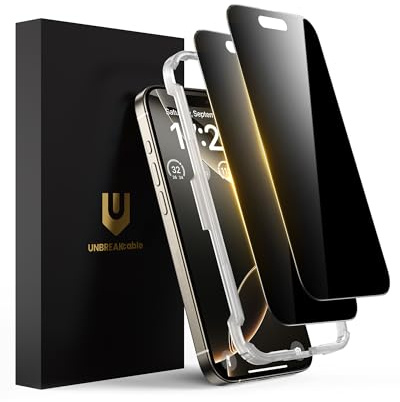 UNBREAKcable Privacy Screen Protector for iPhone 16 Pro Max, Anti-Spy Shatterproof Tempered Glass [True 28°Anti Spy] [9H Hardness] [Easy Installation Frame] Black Protector for iPhone 6.9 - 2 Pack