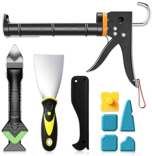 Sentoo Kit de presse à cartouche, pistolet à cartouche en silicone et outil pour enlever le mastic, grattoir à joints pour salle de bain, cuisine, sol, fenêtre, joints d'évier, cadre